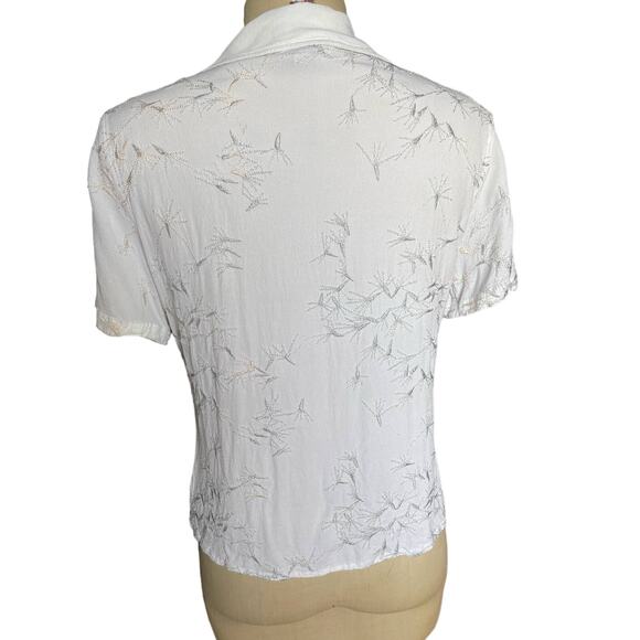 Ghost London Dandelion White Embroidered Short Sleeve Polo Shirt Medium - Picture 3 of 7